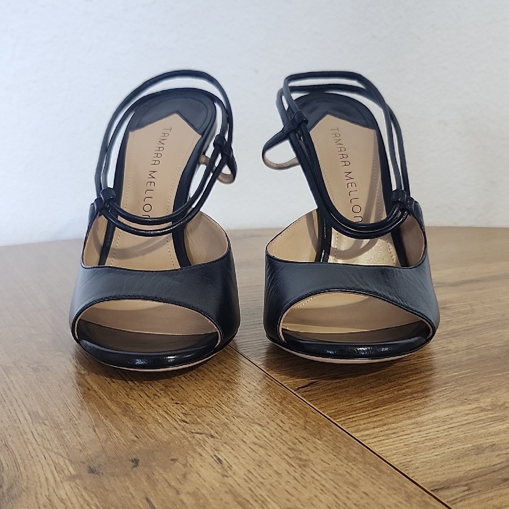 Tamara Mellon Elegant Navy Open-Toe Heels